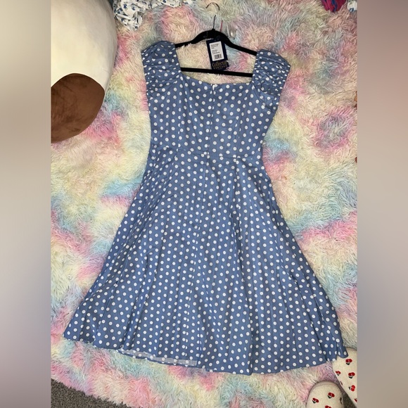 Vintage Collectif Sky Blue Polka Dot Midi Dress - Picture 5 of 10